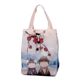 Cats Canvas Lunch Box Bento Bag Portable Drawstring Large Capacity Lunch Tote Bag