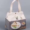 Sandwich Canvas Lunch Box Bento Bag Portable Button Large Capacity Lunch Tote Bag