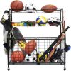 Sports Equipment Organizer; Sports Gear Basketball Storage with Baskets and Hooks; Ball Storage Rack; Garage Ball Storage; Sports Gear Storage; Rollin