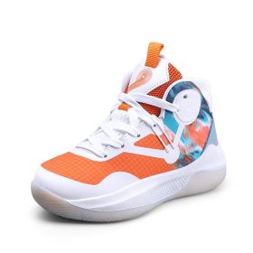 Autumn Winter 2022 Sneakers For Boy Fashion Tennis Shoes Leather Casual Sports Shoes Boy Running Shoes Older Kids Zapatillas (Color: White orange, size: 31)