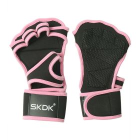 Weightlifting Fitness Gloves With Wrist Wraps; Silicone Gel Full Palm Protection; Gym Workout Gloves; Power Lifting Equipment (Color: pink, size: XL)