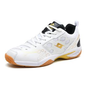 QUAOAR Men Women Sport Badminton Shoes Outdoor Spring Autumn Women Anti-Slippery Gym Sneakers White Man Trainer Tennis Shoes (Color: Gold, size: 38)