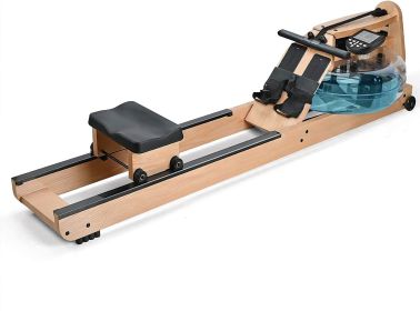 Water Rowing Machine Indoor Wooden Exercise Equipment Home Gym with LCD Monitor (Color: Yellow)